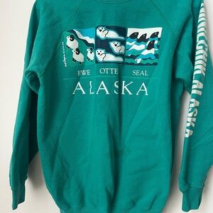 Hanes Teal Alaska Graphic 90s Crewneck Sweater